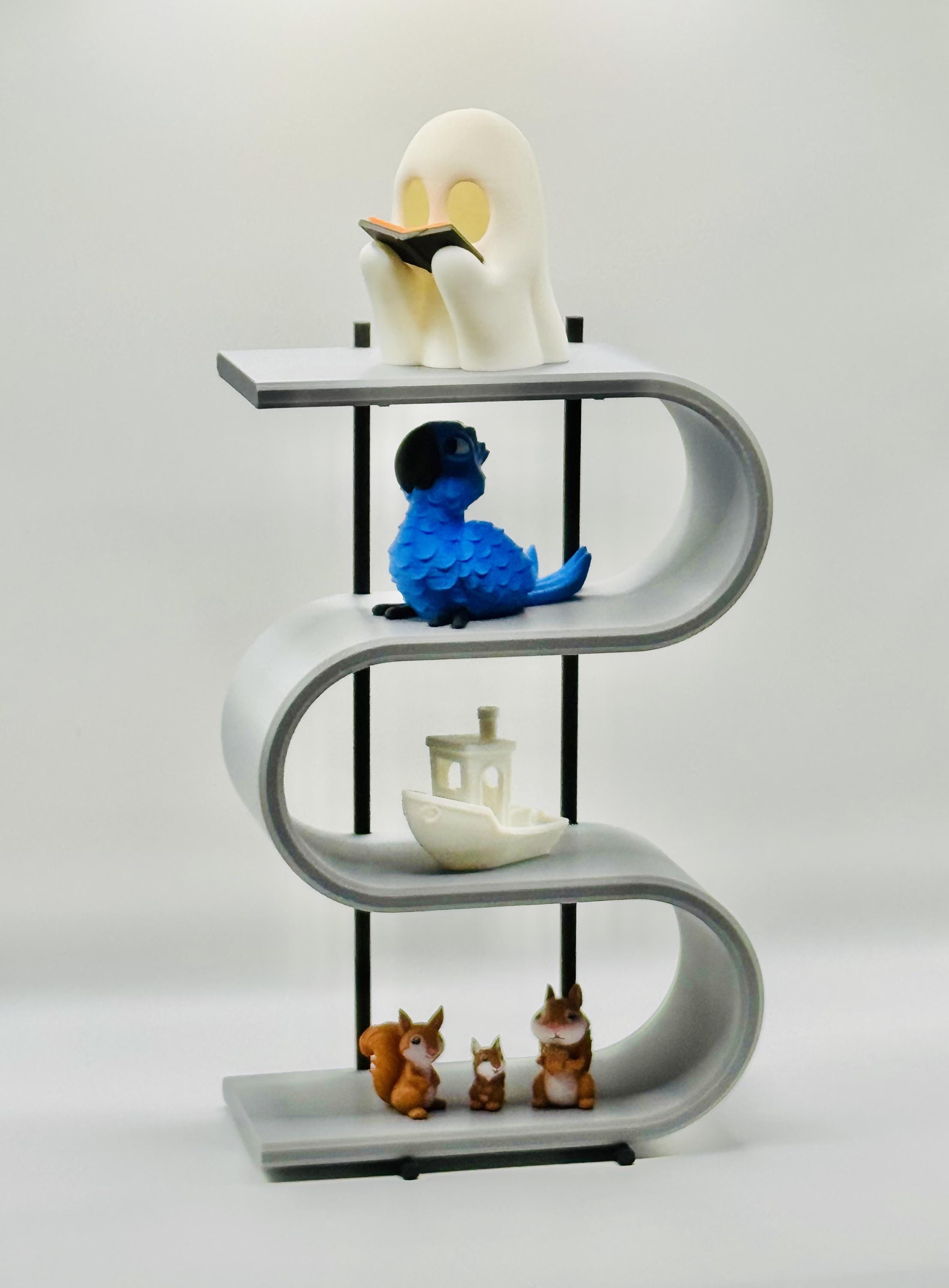 Curved Display Shelf 4-Tier - 9.5" 3D Printed Stand for Collectibles, PLA Desktop Organizer Decor
