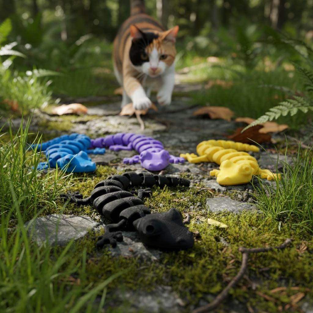 3D Printed Cat Toy Articulated Lizard Gecko Flexi Pet Toy