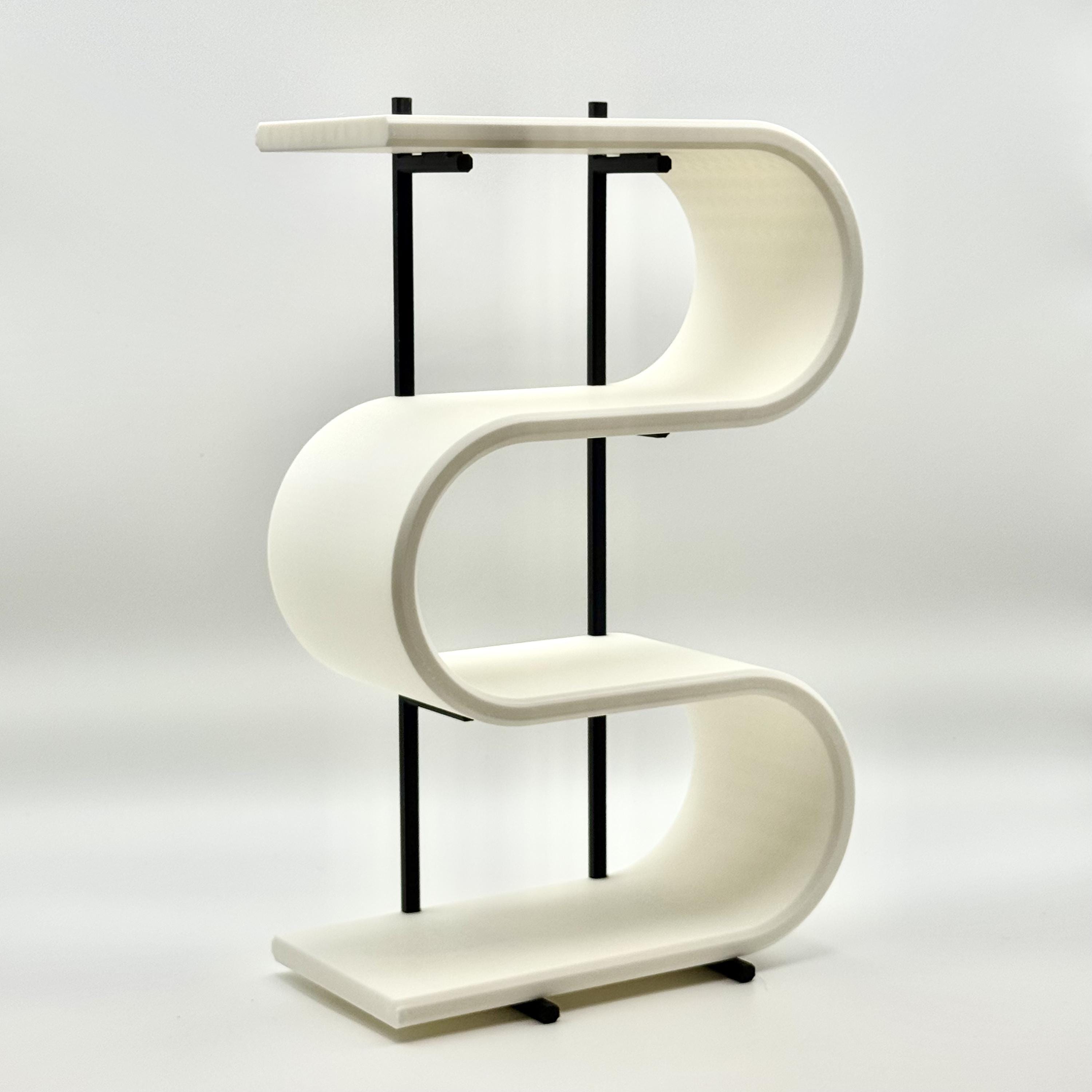 Curved Display Shelf 4-Tier - 9.5" 3D Printed Stand for Collectibles, PLA Desktop Organizer Decor